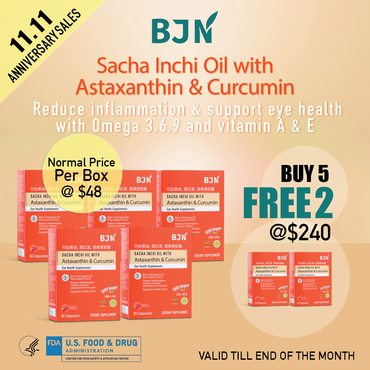 [11.11 promo] Buy 5 Free 2 Boxes: Sacha Inchi Oil with Astaxanthin & Curcumin Eye Supplements