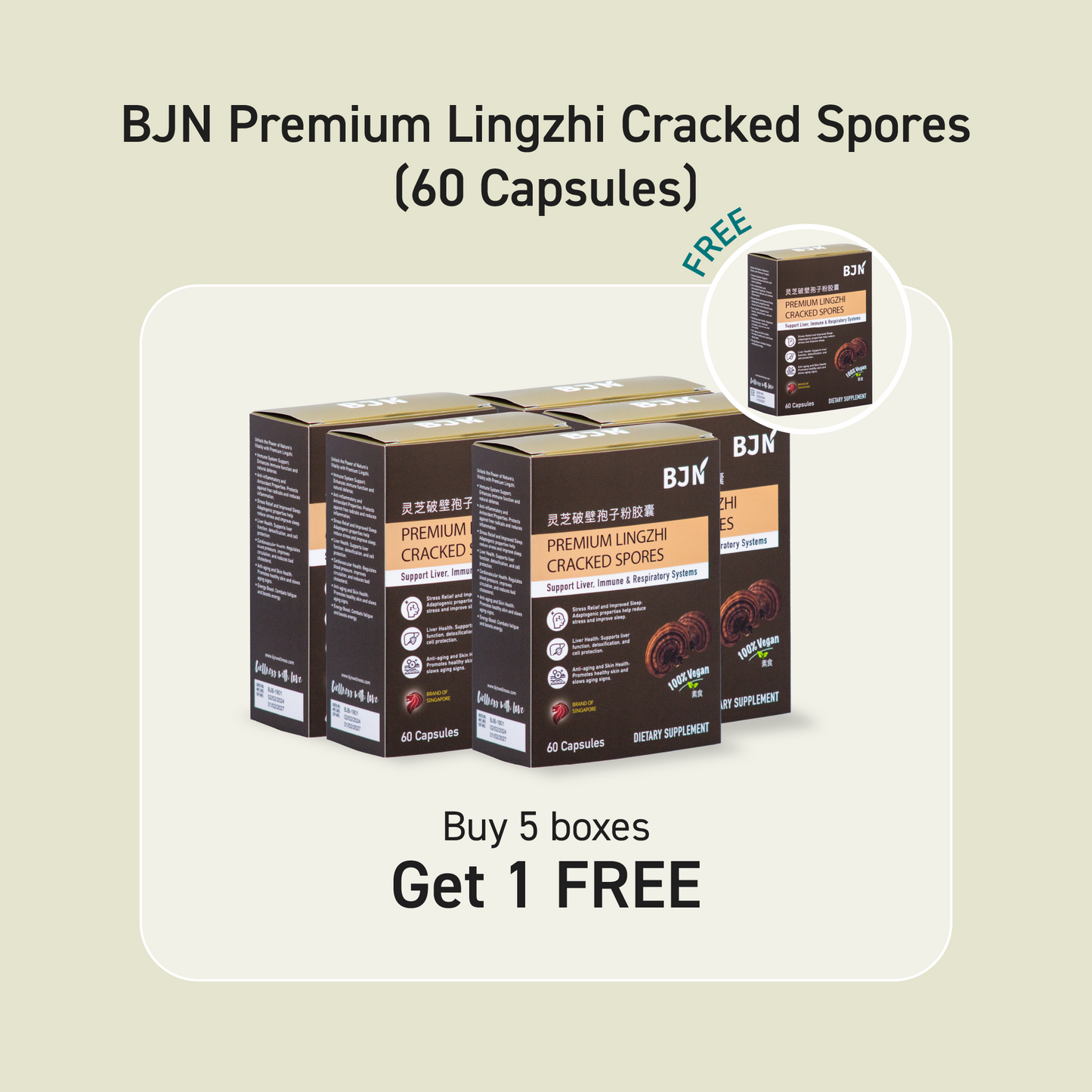 [11.11 Promo] Buy 5 FREE 1 box of BJN Premium Lingzhi Cracked Spores at $345