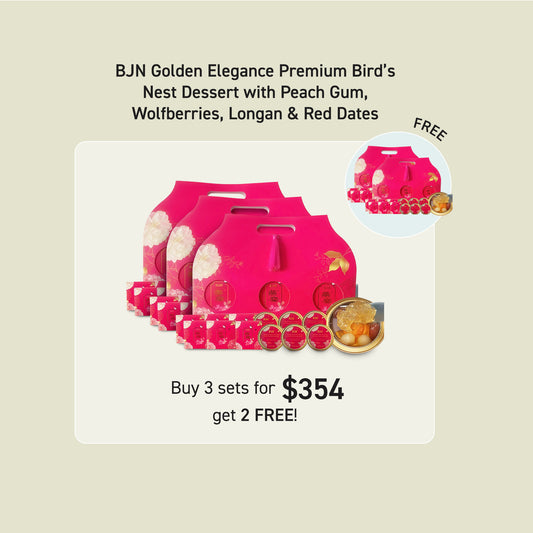 [BUY 3 FREE 2] Golden Elegance Premium Bird’s Nest Dessert with Peach Gum, Wolfberries, Longan & Red Dates