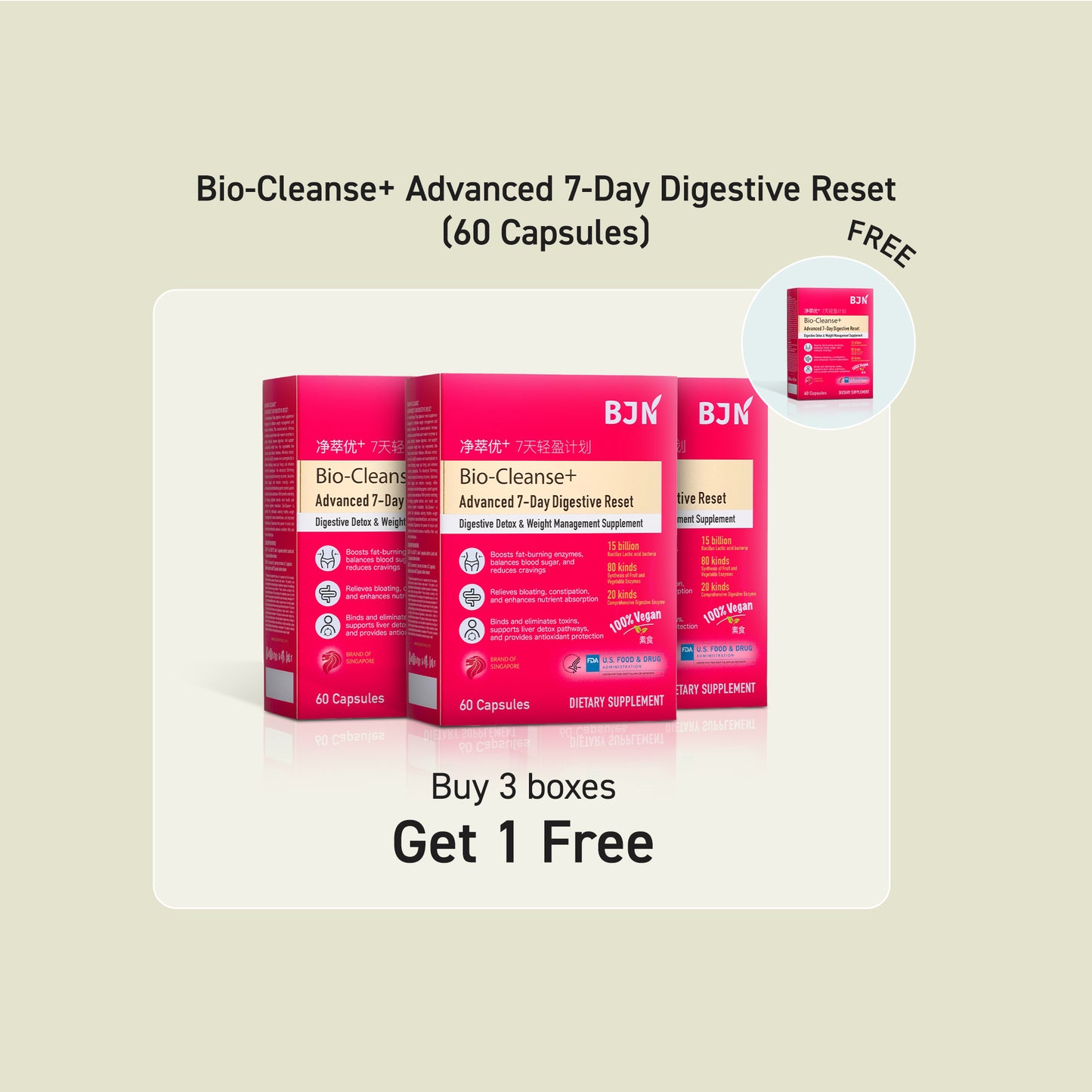 Buy 3 Free 1 Box: Bio-Cleanse+ Advanced 7-Day Digestive Reset