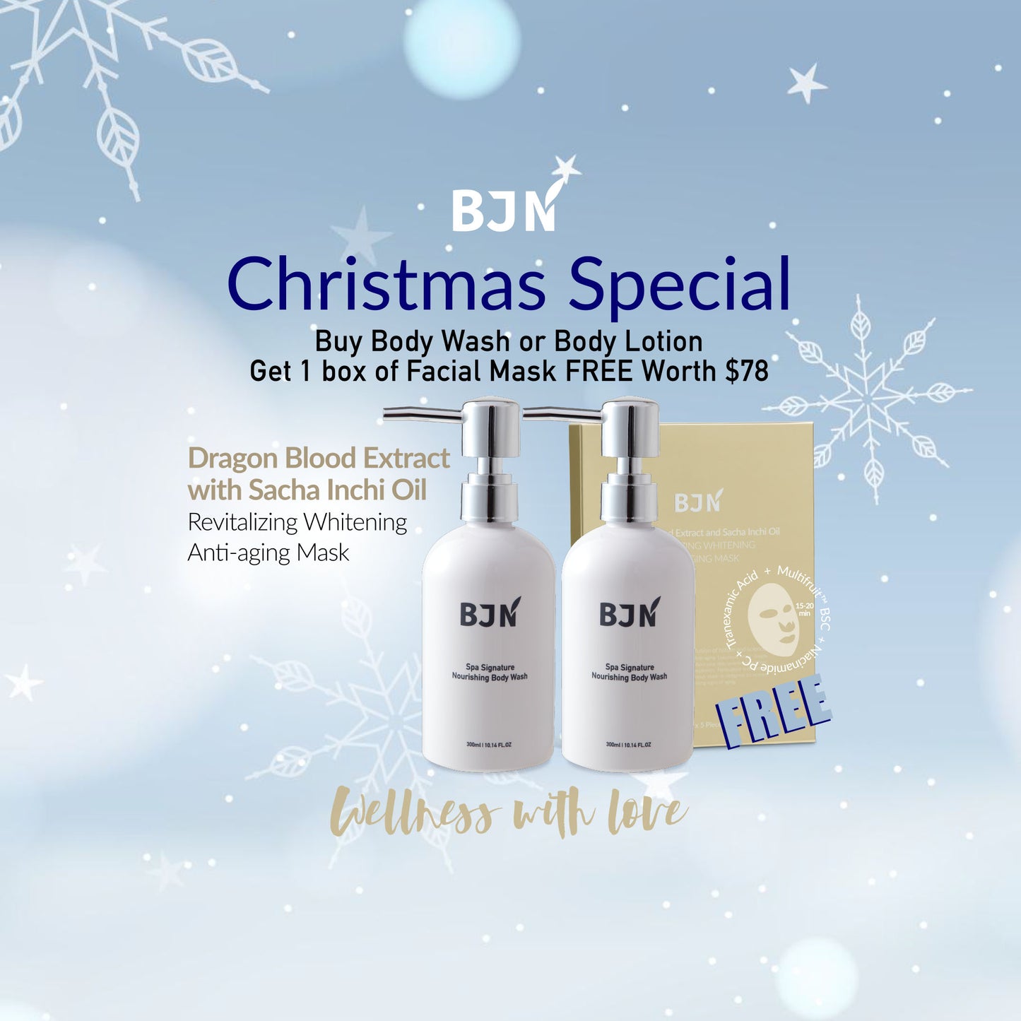 Nourishing Body Wash or Body Lotion + FREE box of Revitalizing Whitening Anti-Aging Masks