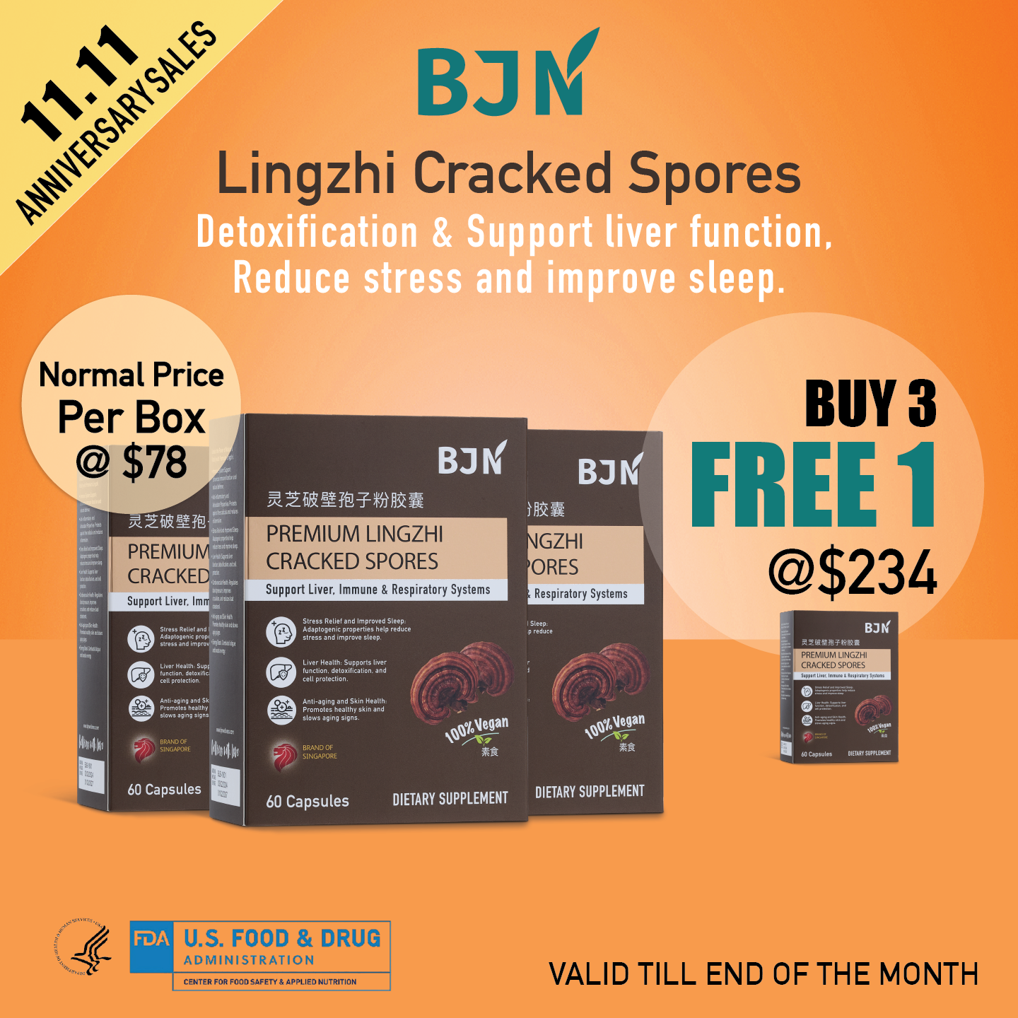 [11.11 promo] Buy 3 Free 1 Box: Premium Lingzhi Cracked Spores