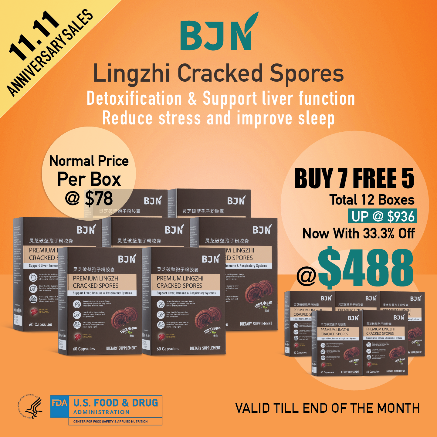 [11.11 Promo] Buy 7 Free 5 Boxes: Premium Lingzhi Cracked Spores
