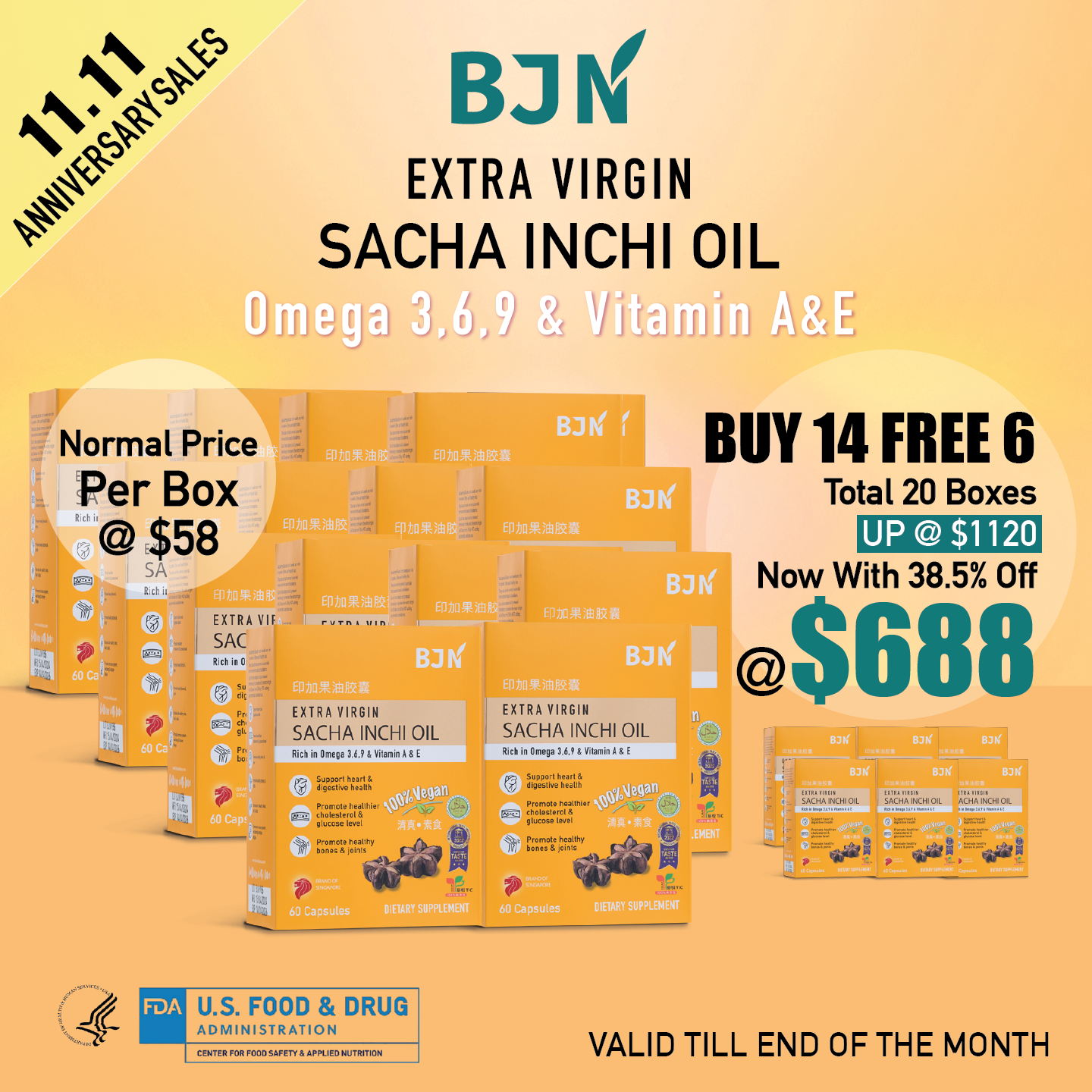 [11.11 promo] Buy 14 Free 6 Boxes: Sacha inchi oil capsules